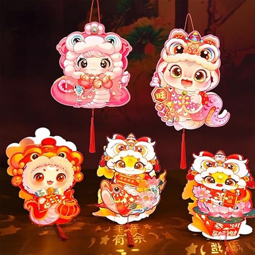 3pcs Cute Snake DIY Paper Hand-held Lantern Chinese New Year 2025 Festival Lantern Traditional Festival Home Holiday Decoration