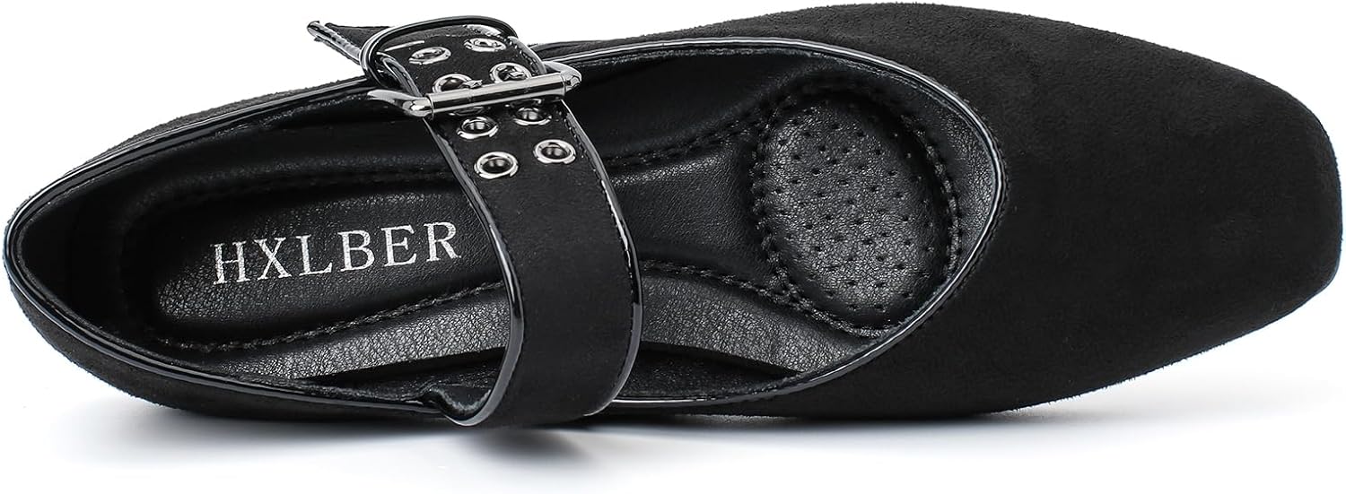 Hxlber Flats for Women Mary Jane Square Toe Ballet Flat Shoes Ankle Strap Dressy Comfortable Slip on Formal Dress Flat Shoes - Image 4