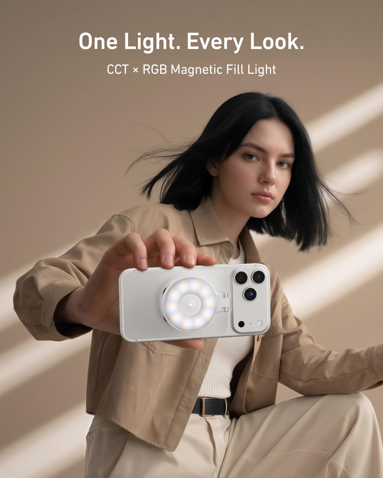 TELESIN Verbessertes 4-in-1 Magnetisches RGB-Selfie-Ringlicht mit Spiegel und Handyhalterung, wiederaufladbares tragbares Clip-On-Fülllicht für iPhone, Samsung, TikTok, Vlogging, Make-up, Fotografie,