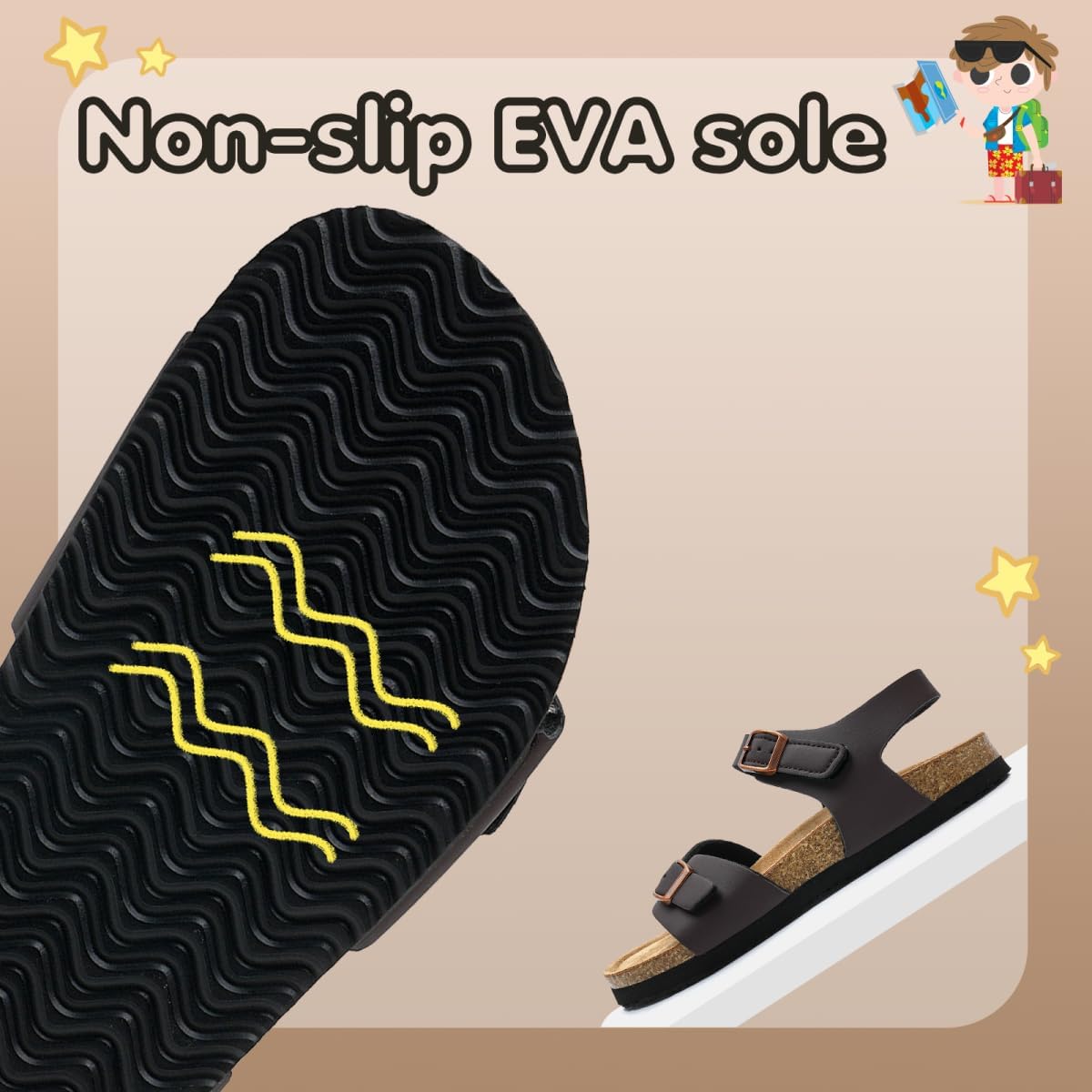 Torotto Toddler Kids Sandals Boys Girls Cork Footbed Sandals with Adjustable Buckle Casual Slides Open Toes Flat