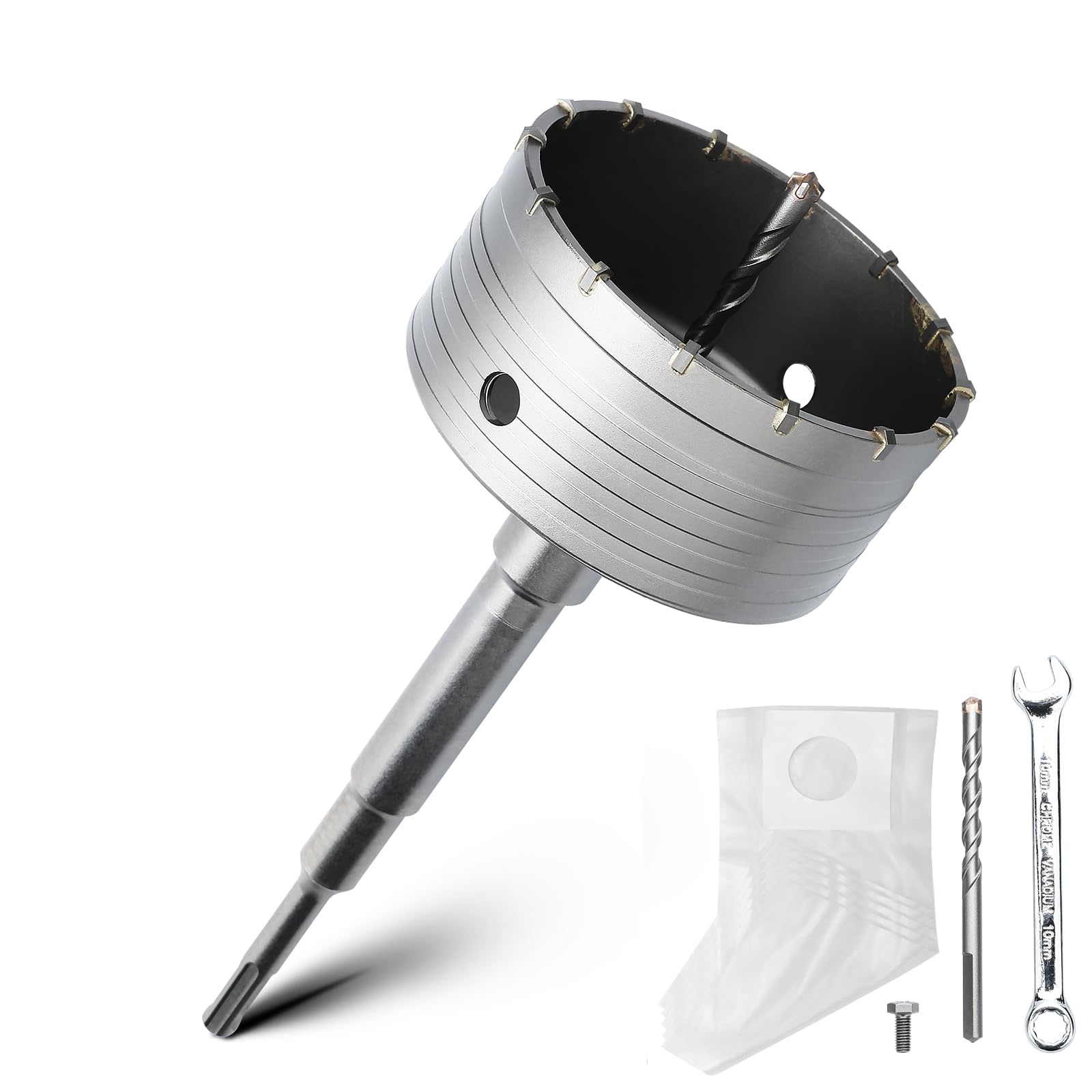 120 mm drill bit set with SDS plus 220 mm adapter and 8 x 110 mm drill bit for socket for masonry and concrete