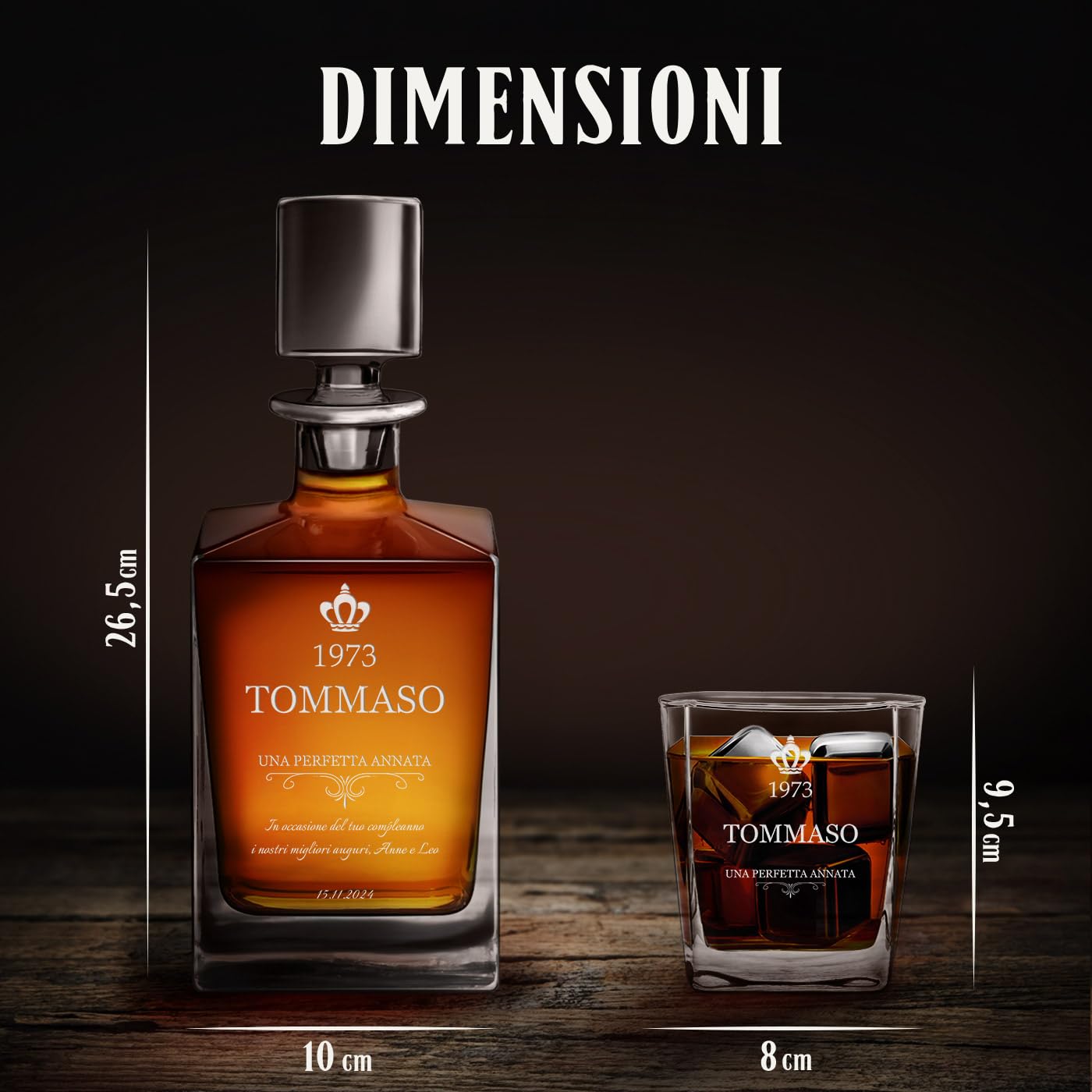 Set Decanter Per Whisky Maverton - Caraffa 810ml Con 4 Bicchieri, Incisione Personalizzata | Regalo Elegante - Foto 7