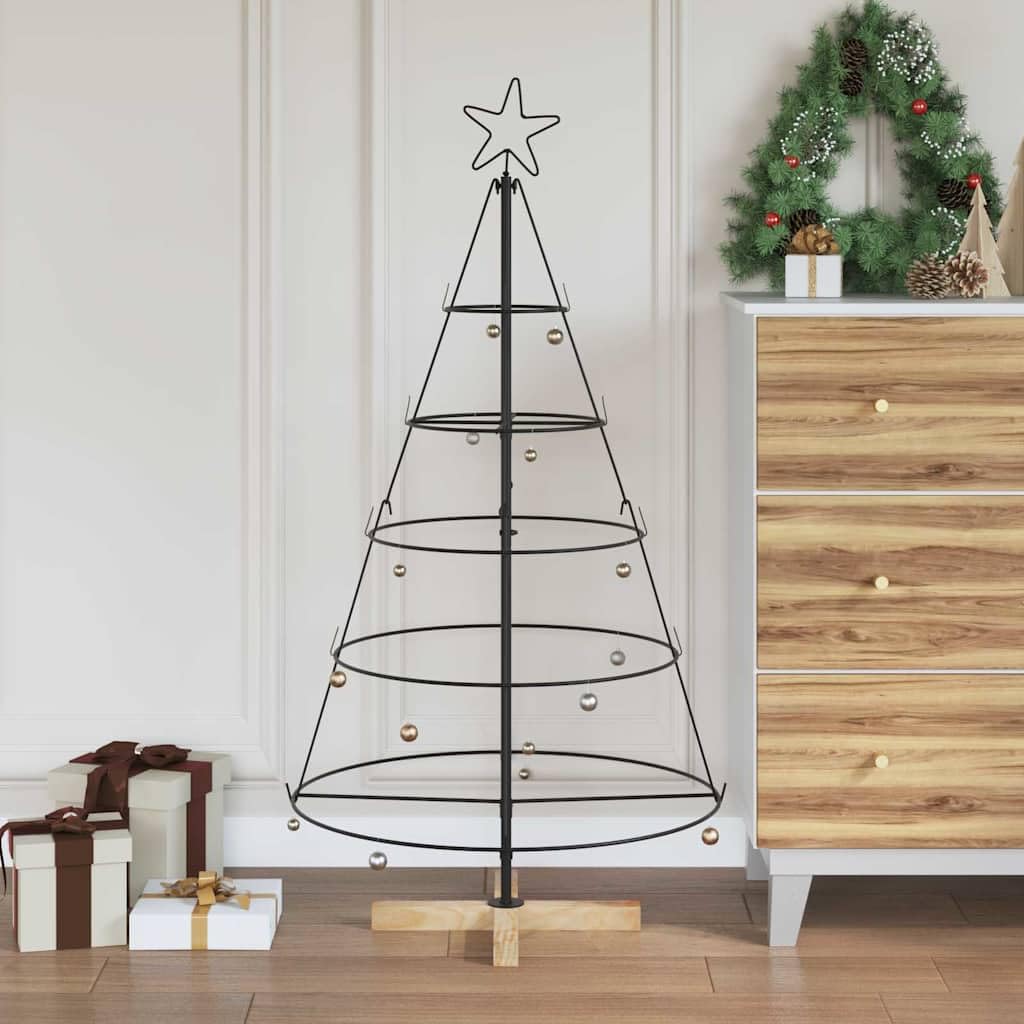 Albero di Natale Artificiale a Pigna con Supporto Nero in Acciaio, Design Conico Moderno, Christmas Tree, Decorazioni Natalizie, Adatto per Casa e Ufficio, Nero, 125 cm