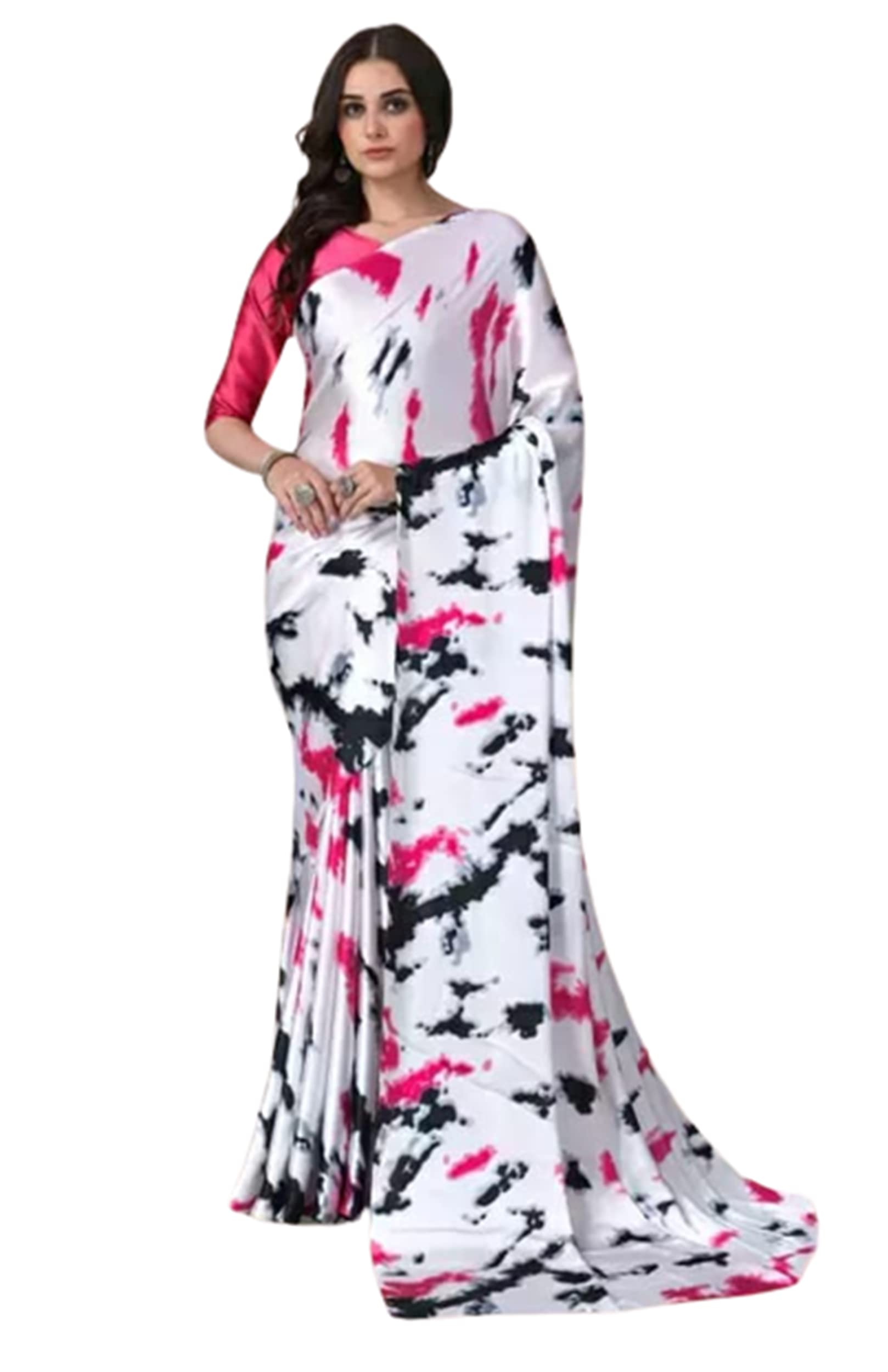 Florisa Women's Digital Print Satin Silk Designer Lightweight Comfortable Saree With Unstitched Boluse Piece (HN_45191_Pink)