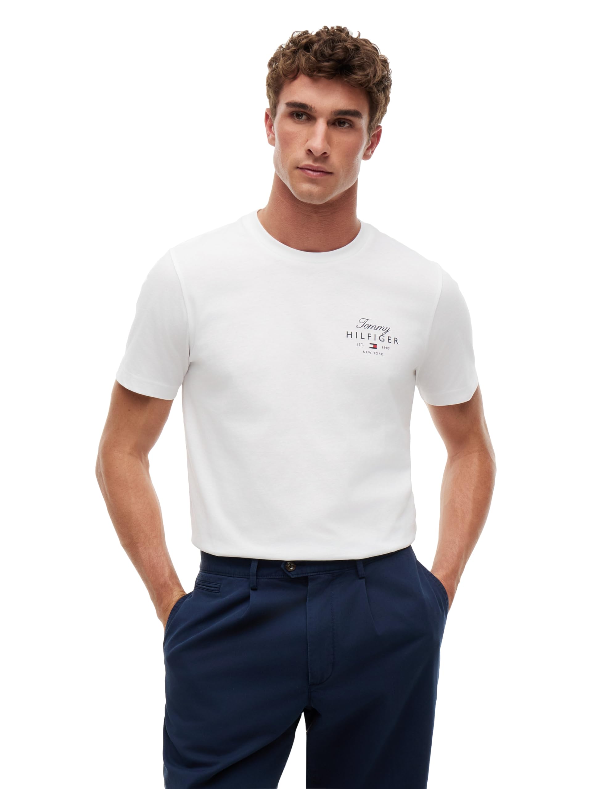 Tommy Hilfiger Men's Short Sleeve Cotton Crewneck Graphic T-Shirts with Stacked Logo, Also Available in Big and Tall