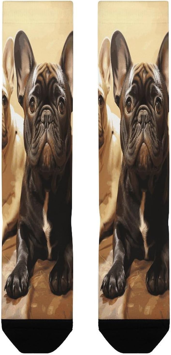 Cute French Bulldog Graphics Crew Socks Calf Socks Athletic Crew Sock
