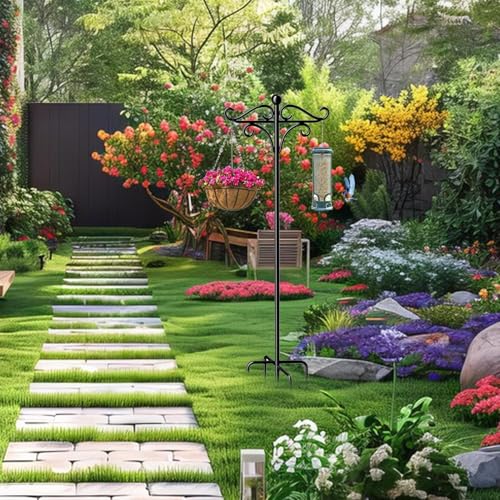 Soporte de jardin anti vuelco con base de 5 puntas y gancho doble para suelo de césped 6