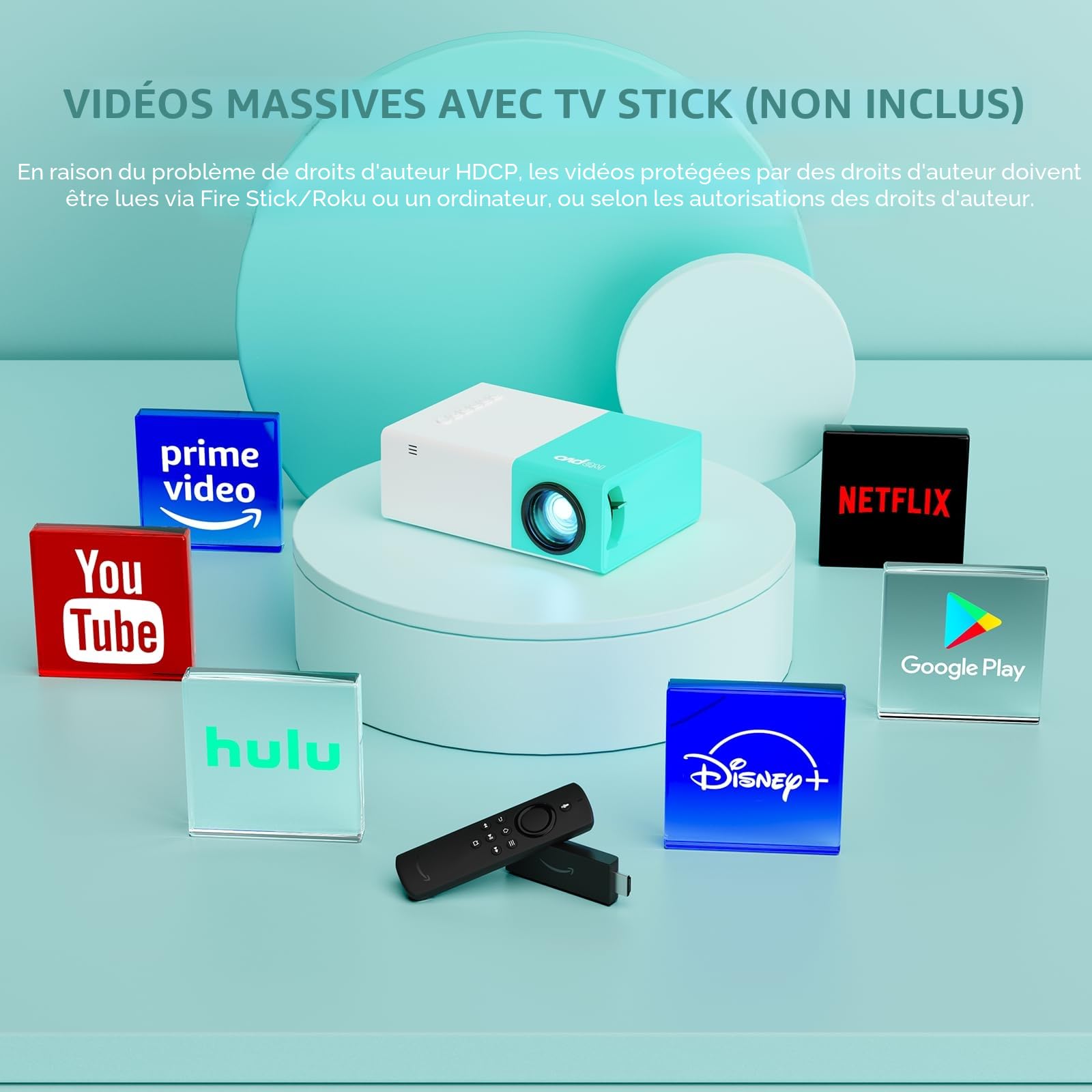 Projecteur Portable, Mini projecteur Cinéma, Projecteur Vidéo pour Le Cinéma à Domicile avec de Multiples Interfaces et Télécommande (YG300Plus)