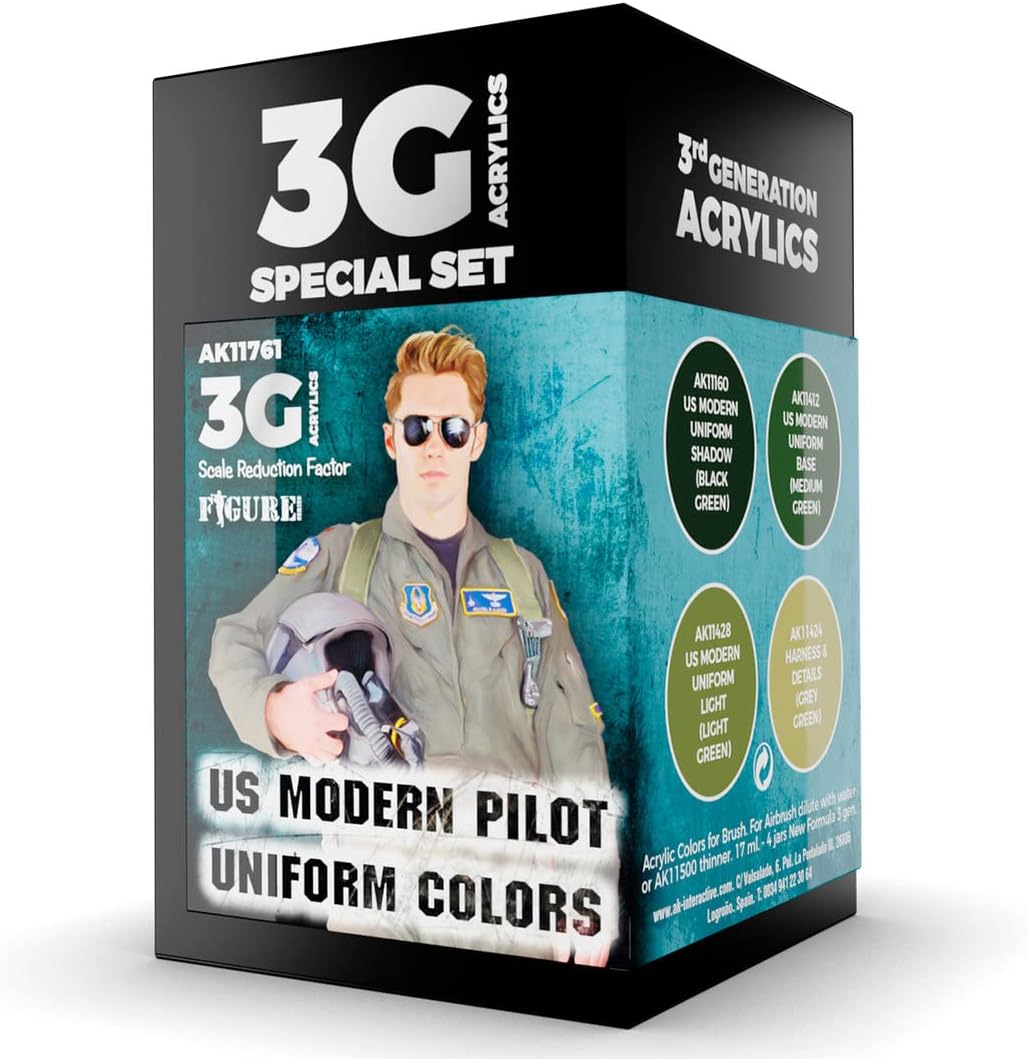 AK Acrylics 3Gen Aircraft Set AK11761 US Modern Pilot Uniform Colors 3G (4x17ml)