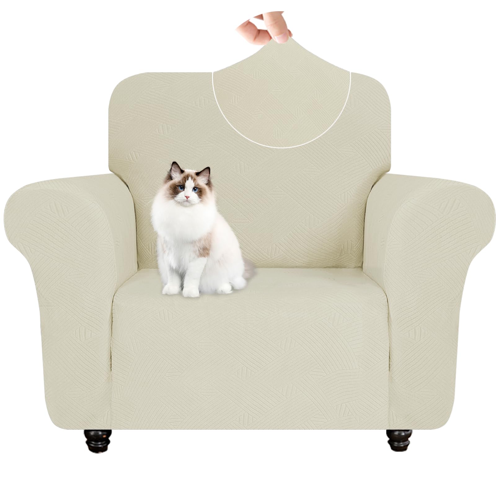 YSTELLAA Funda Sillon 1 Plaza Elasticas, Fundas De Sofa Ajustables, Universal Protector Cubre Sofa, con Reposabrazos, Antideslizante, Antiarañazos, Antimanchas, para Salón, Beige Global Recycled Standard Global Recycled Standard Global Recycled Standard