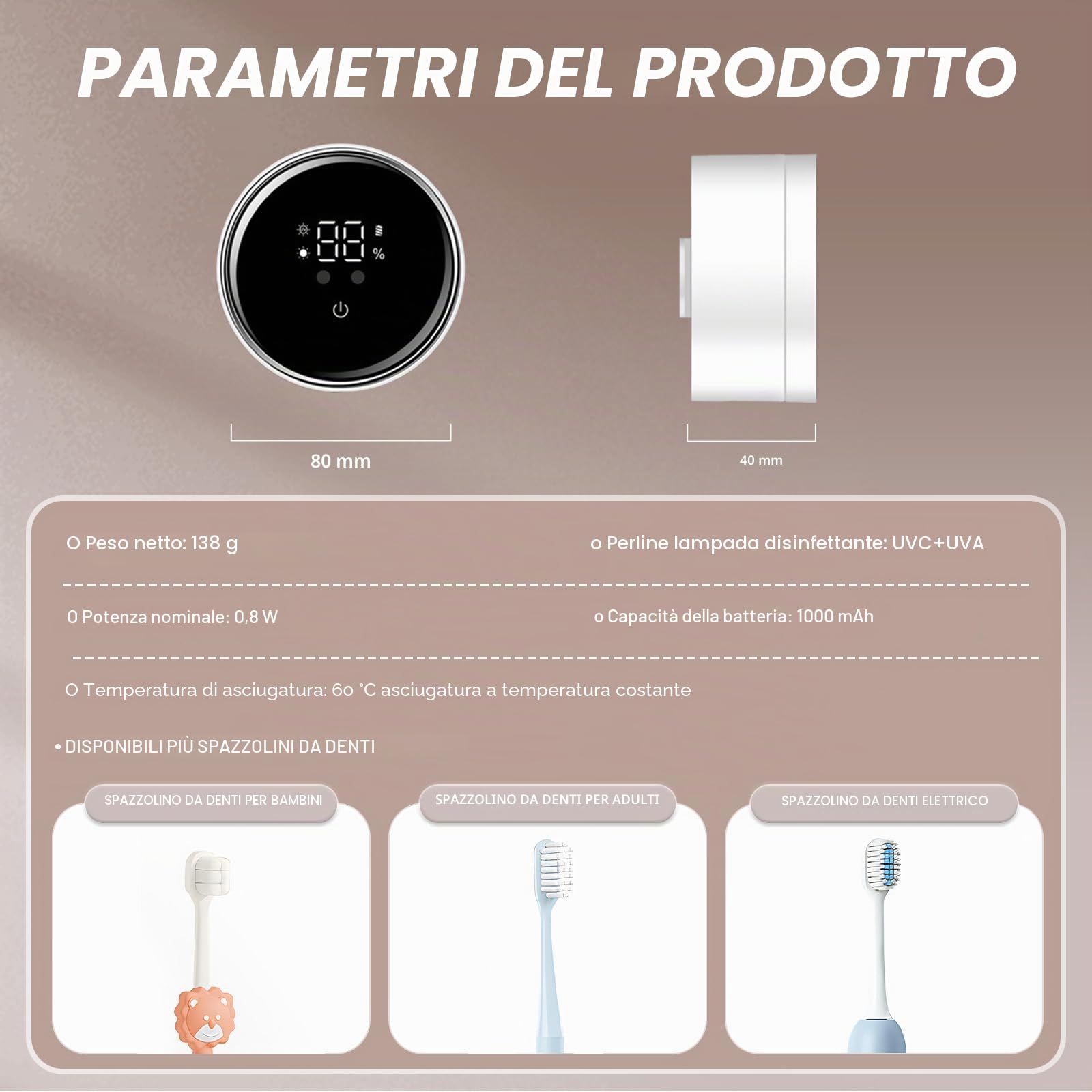 Roadtime Disinfettante Spazzolino da Denti con UV,Supporto per Elettrico Denti con Asciugatura,Sterilizzatore Spazzolino Da Denti Da Bagno Montato A Parete,Carico Di 1000 Mah, Funzione Tempo