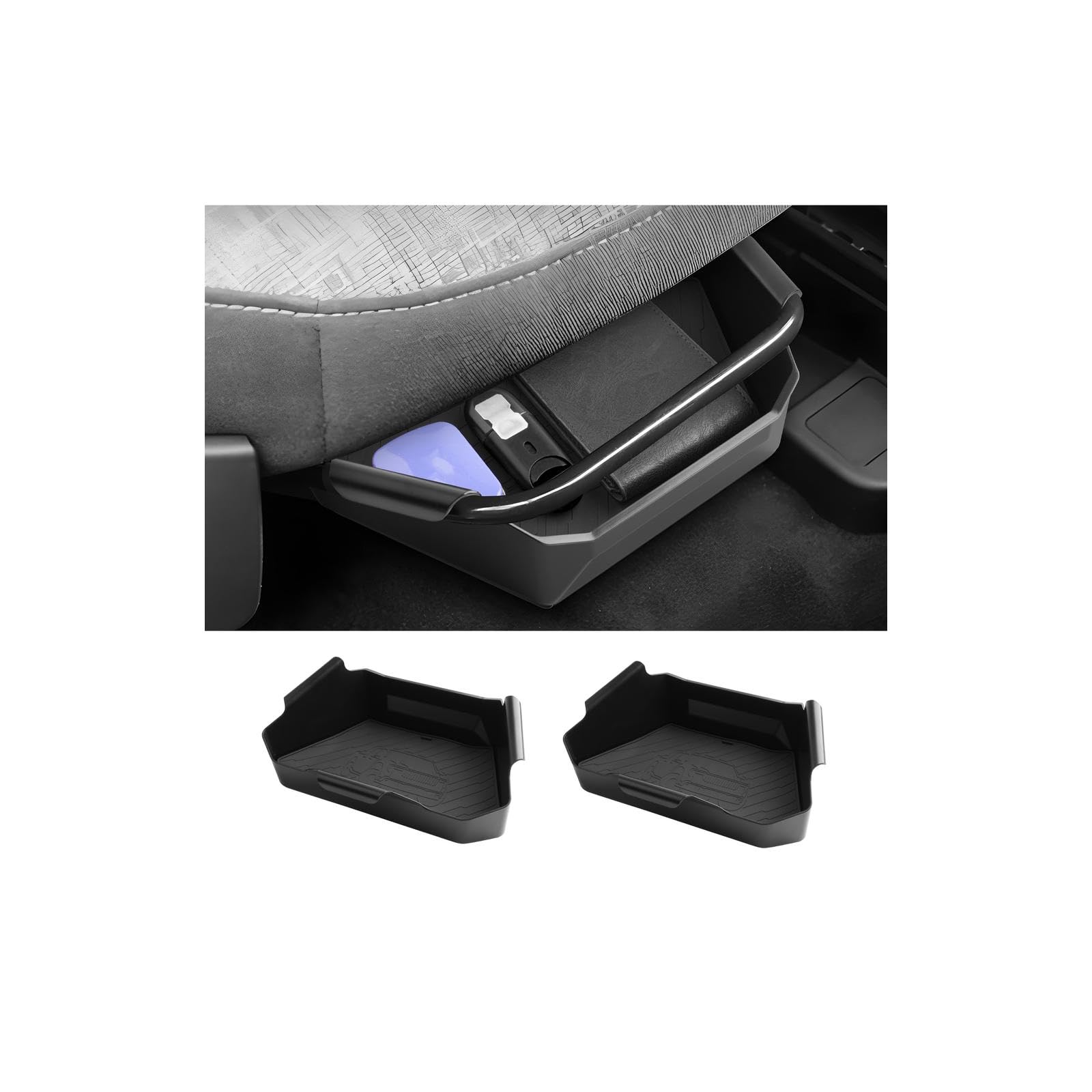 LUWU 2-Pack Under Seat Storage Box Compatible with 2021-2024 2025 2026 Ford Maverick Accessories Center Console Organizer Armrest Console Secondary Storage Box Insert Tray ABS Material Black