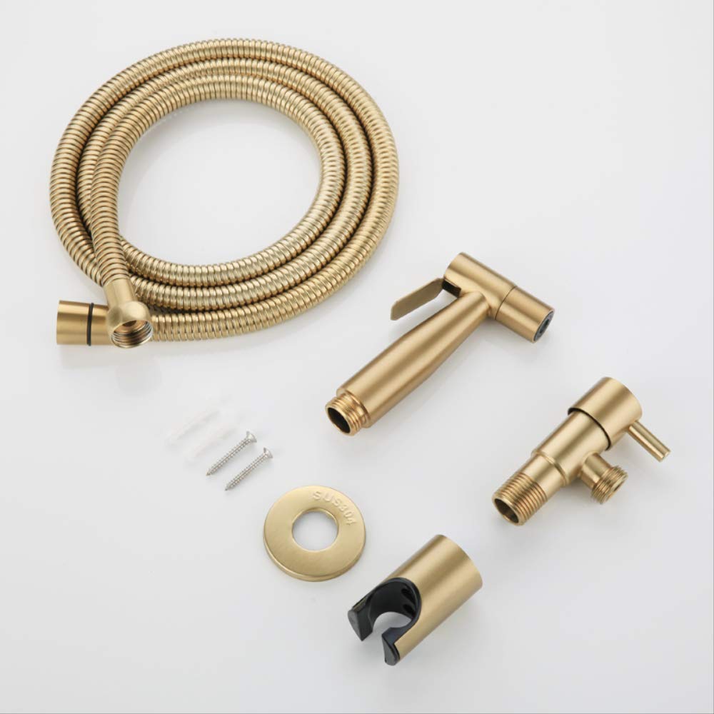 Kit doccetta Bidet Portatile in Acciaio Inox Spazzolato Color Oro Antico con soffione Doccia a Getto Nero Opaco per Un Bagno Elegante e rinnovato.