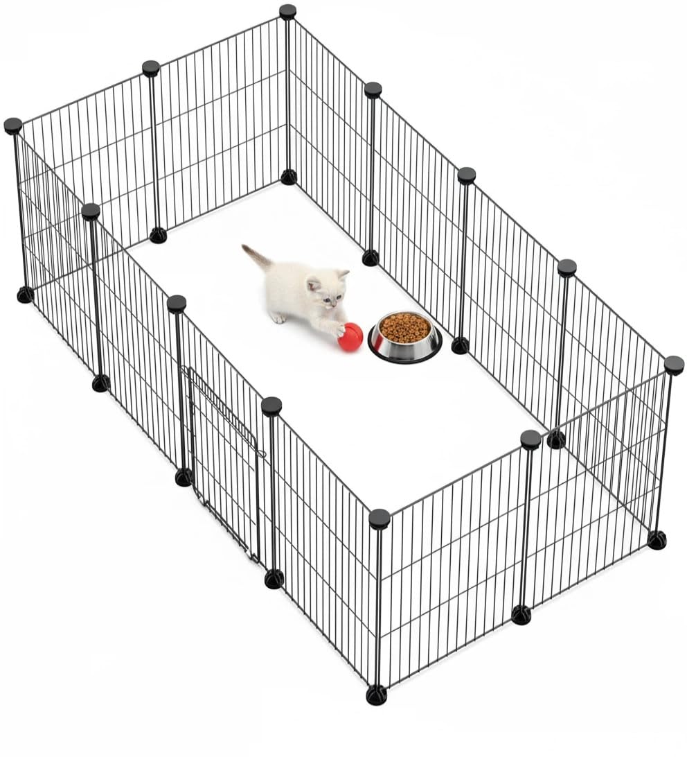 Enclos pour Animaux Domestiques avec Porte, Enclos Intérieur Modulable, Parc DIY pour Petits Animaux, Clôture Réglable, Lot de 12 Panneaux Grillagés pour Lapins et Cobayes 30x38CM Noir
