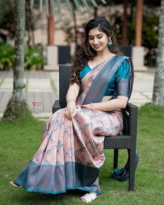 Women's Banarasi Kanjivaram Cotton Silk Saree With Unstitched Blouse Material