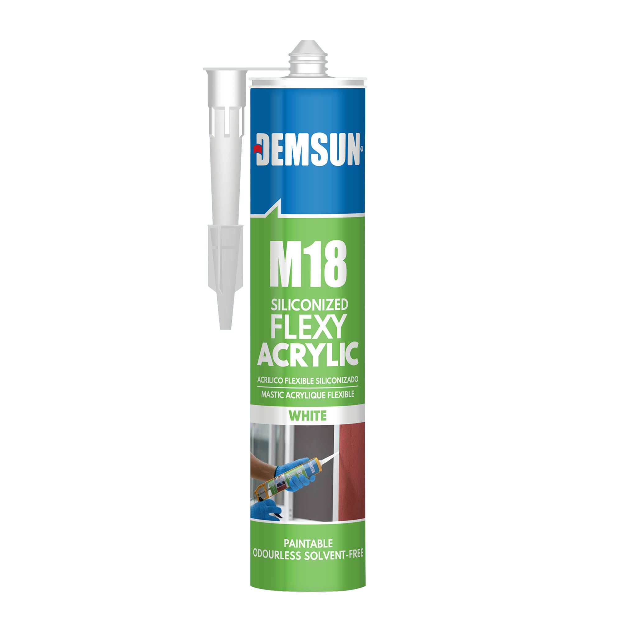 – M18 Siliconized Acrylic Sealant 310ml White - One-Component, Waterproof, Overpaintable, Low VOC, Easy Application, Flexible, Crack Filler, Ideal for Windows, Doors, Walls, Ceilings & Joints