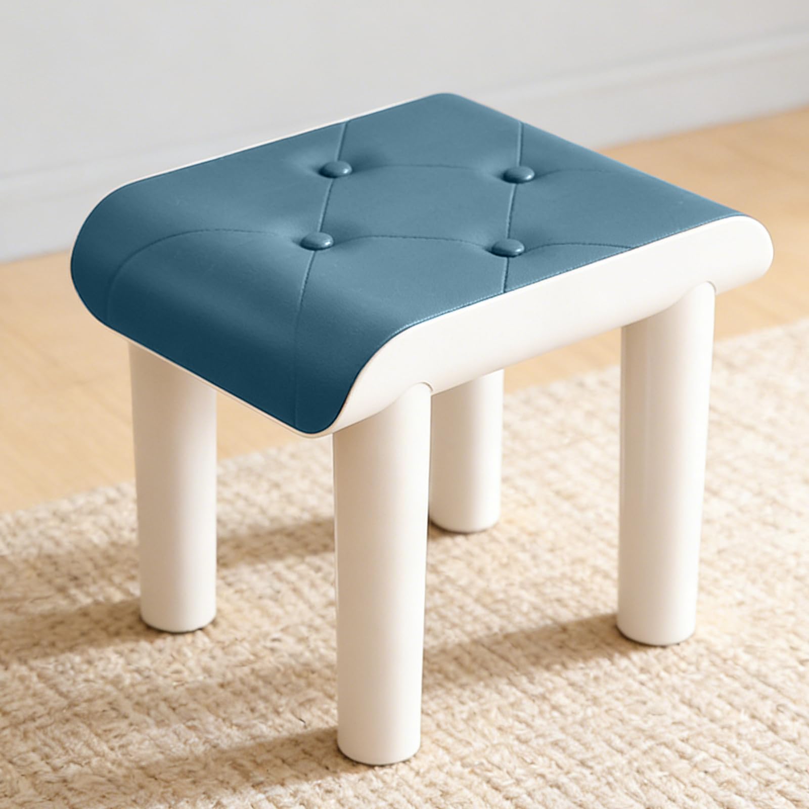Photo 1 of ***MISSING PARTS***
YOSHIONAL Faux Leather Foot Stool with Legs, Small Footstool Ottoman, Waterproof and Anti-Slip, Load up to 220 lb, for Bathroom, Living Room, Entryway, and Dorm, Blue,12.6x9.8x9.5in
