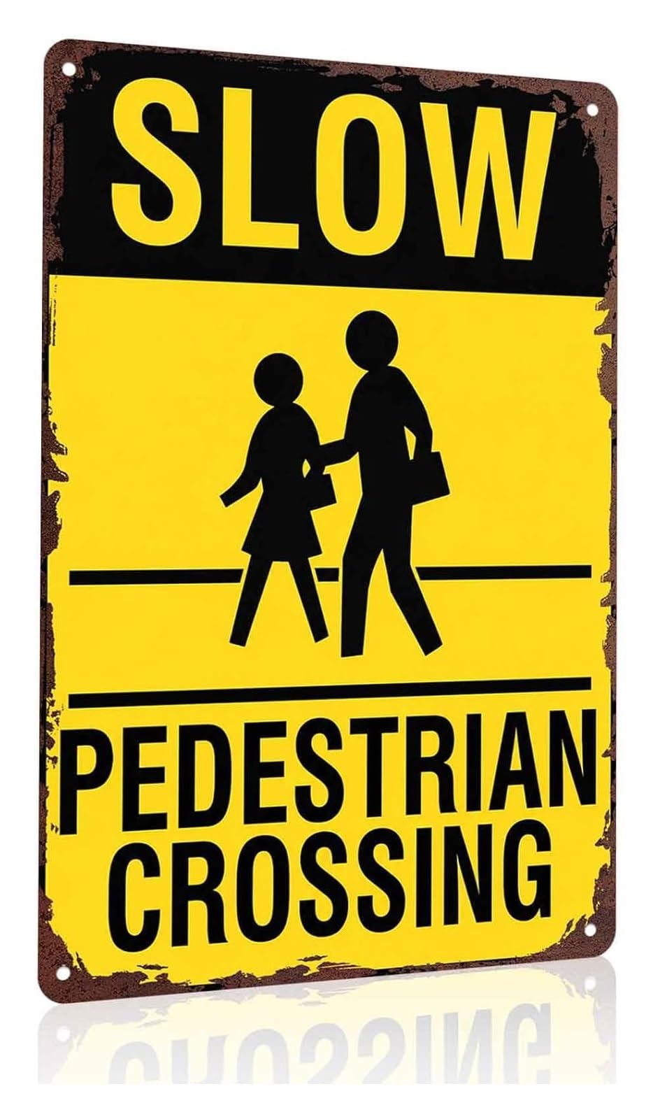 IDGTTLDF Slow Pedestrian Crossing Funny Metal Tin Sign Caution Warning Notice Garage Man Cave Office Wall Decor 8 X 12 inch