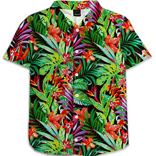 Image of Remimi Unisex Kids 4th of July Button Up Shirt Boys American Flag Print Hawaiian Beach Short Sleeve Tops 5-14 Years