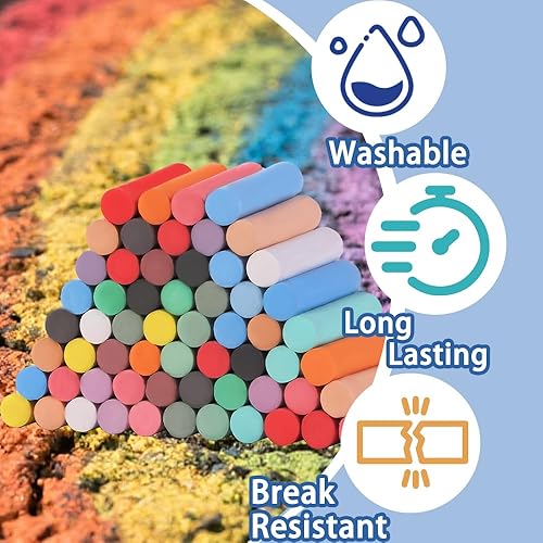 Miniatura 4 de Juego de 60 tizas para acera lavables de colores gigantes, 20 colores para estudiantes, adolescentes, suministros escolares, entrada y parque