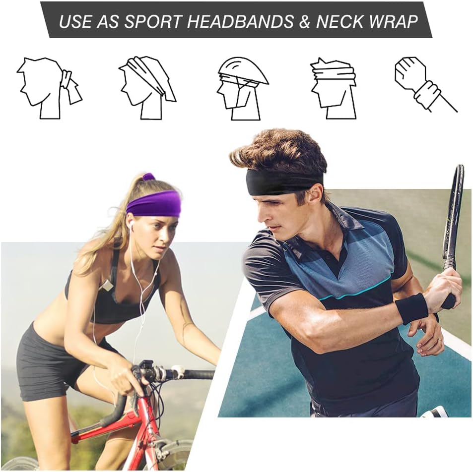 12 PCS Headbands for Men Sweatband & Sports Headband for Running, Cycling, Yoga, Basketball, Ice Hockey - Stretchy Non-Slip Moisture Wicking Hairband, Workout Sweat Band for Women and Men - Image 7