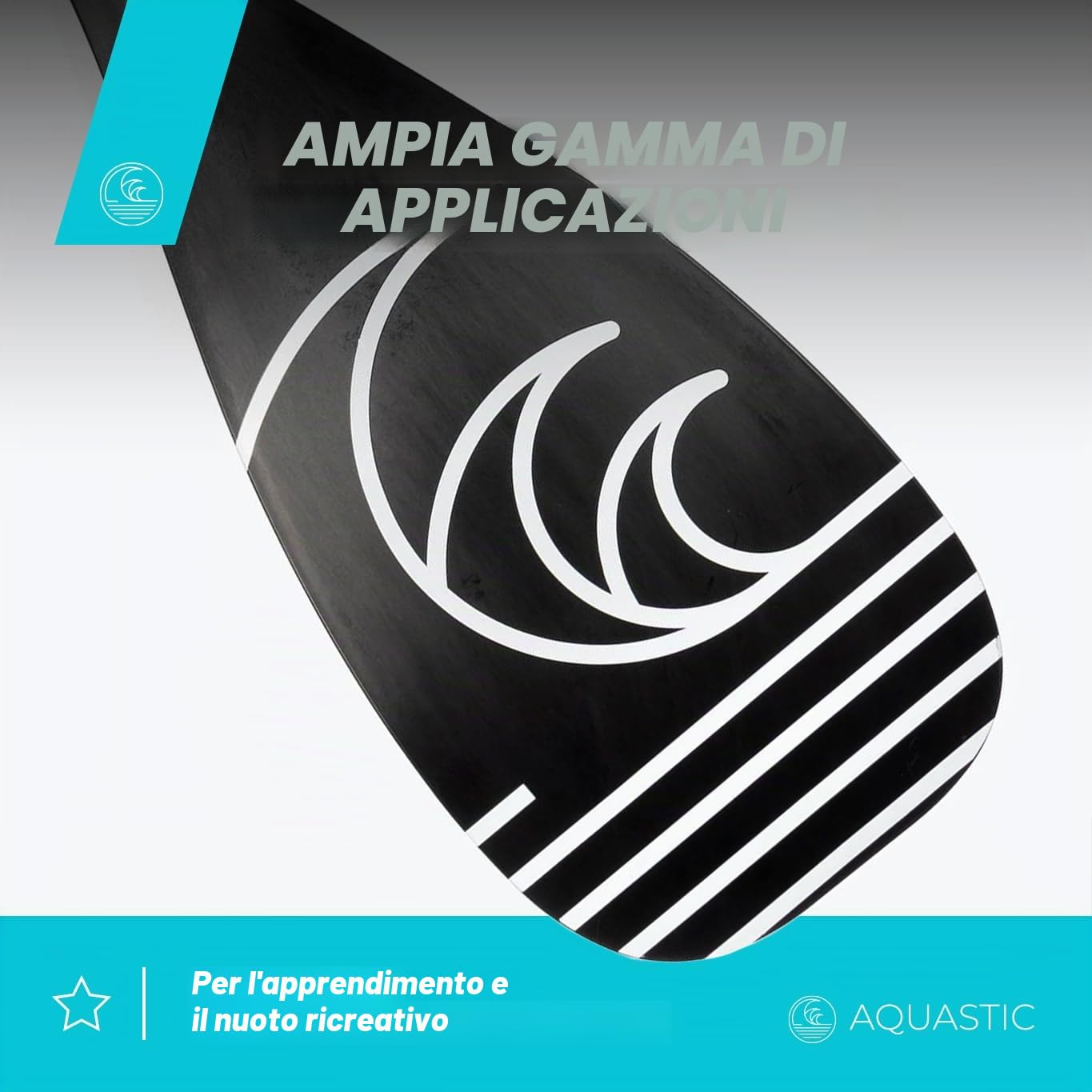 AQUASTIC, SUP Paddle AQS-SPD - Asta in alluminio regolabile in 3 pezzi, con lama rinforzata in fibra di vetro, resistente, nero