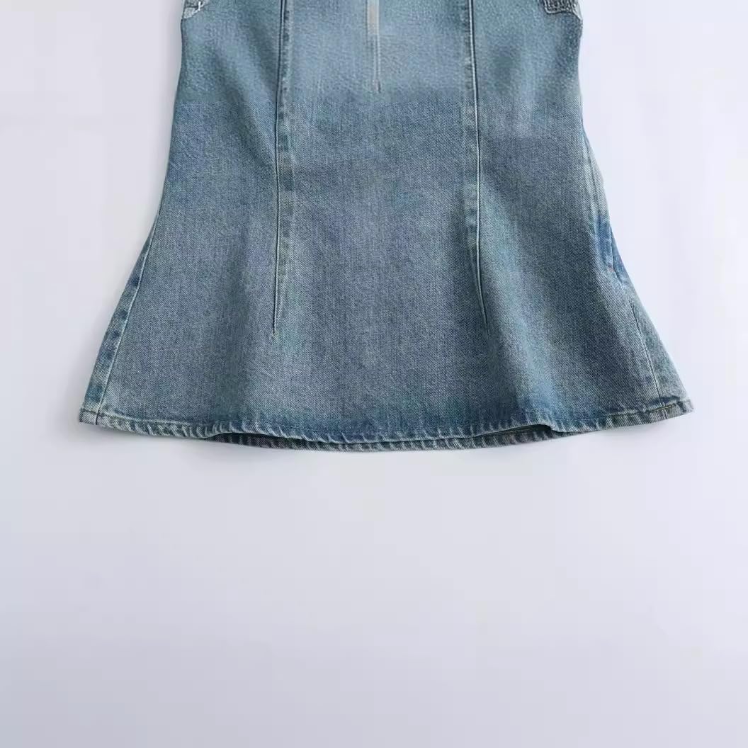Obenie Womens Sexy Denim Vest Mock Neck Y2k Crop Tops Sleeveless Side Buckle Jean Vest