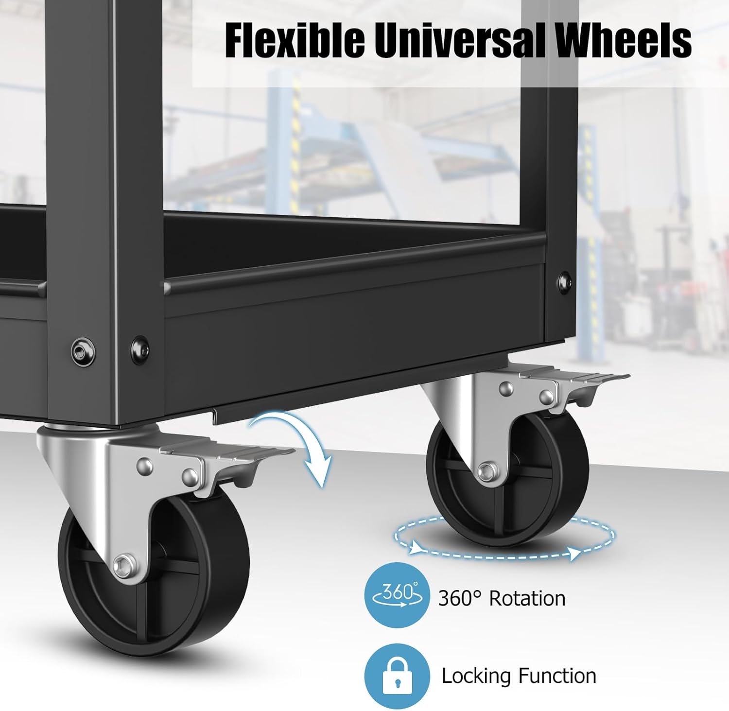 Goplus 3-Layer Service Utility Cart, Heavy Duty Unity Cart with Flat Handle, 2 Lockable Universal Wheel, 400 lbs Capacity, Rolling Tool Cart for Garage, Kitchen, Hotel, Office, Workshop Black