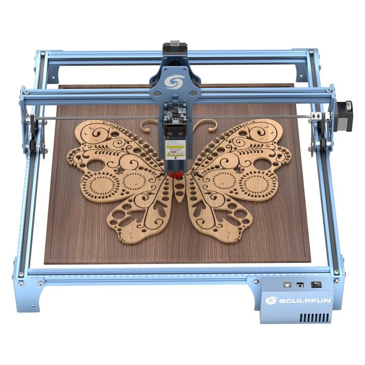 S10 Laser Engraver, 10W Optical Power Higher Accuracy Laser Cutter and Engraving Machine with Industrial X-axis Linear Slide Rail and Air Assist Nozzle Tube for Wood Metal