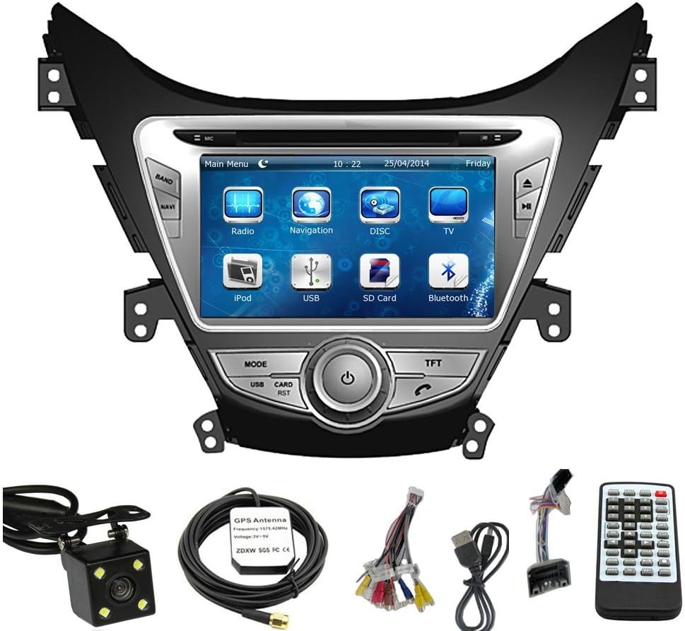 TLTek 8 inch Touch Screen Car GPS Navigation System for Hyundai Elantra/Avante 2011 2012 2013 DVD Player+Backup Camera+North America Map