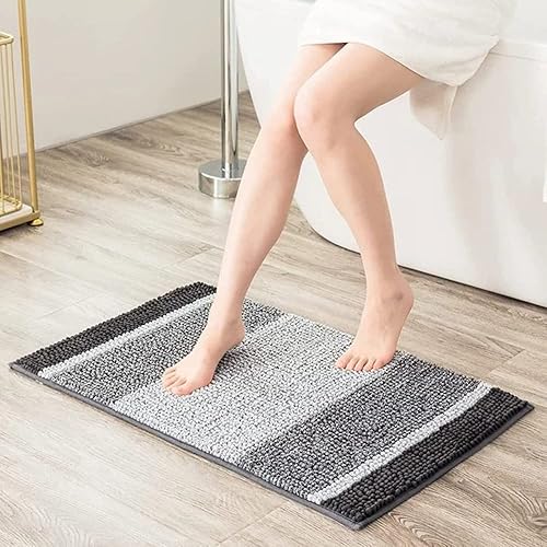 1 alfombra de baño de felpilla extrasuave tamaño 16 x 24 pulgadas  Diseño de rayas atrevidas color plateado grisáceo felpa tacto suave súper cómodo, disponible en Yaxa Venezuela