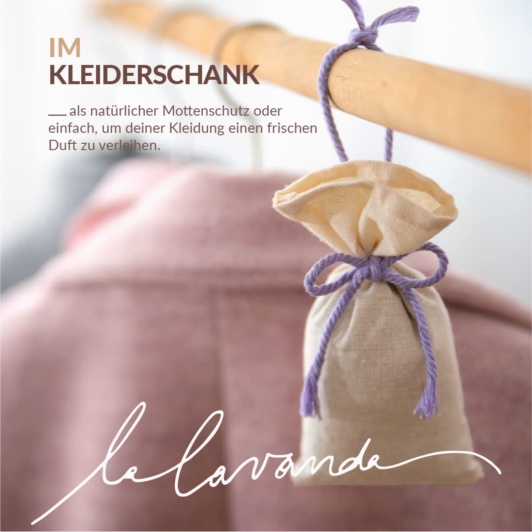 6 x Lavendelsäckchen mit getrockneten Lavendelblüten, Perfekter Mottenschutz für Kleiderschrank, Lavendel Duftsäckchen zum Entspannen und Schlafen, 6 x 17g Lavendel