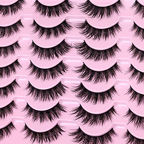 Natural False Lashes Wet Look Cat Eye Lashes Wispy Asian False Eyelashes 3D Mink Lashes 16Mm Thai Fairy Lashes 14 Pairs Fake Eyelashes Pack #TOP3