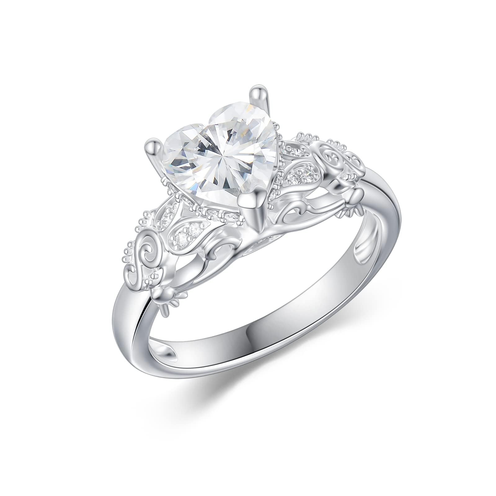 DIYA1 Carat Moissanite Heart Engagement Rings for Women, Vintage Striped Celtic Knot Heart Cut Wedding Ring Heart Bridal Promise Ring Anniversary Christmas Birthday Jewelry Gift for Her Wife, 9