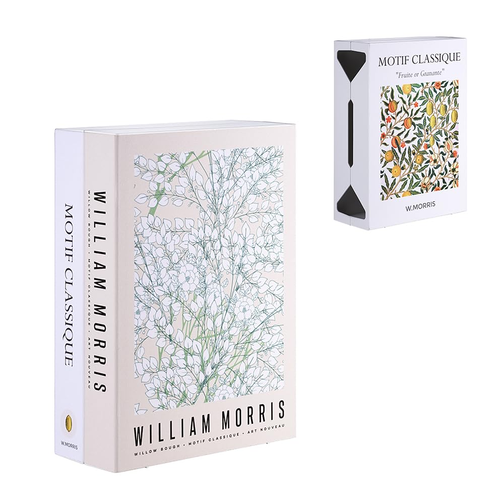 Book Shape Decorative Cable Management Box - Expandable Cable Organizer Box with Magnetic Closure for Home & Office (William Morris, Large)