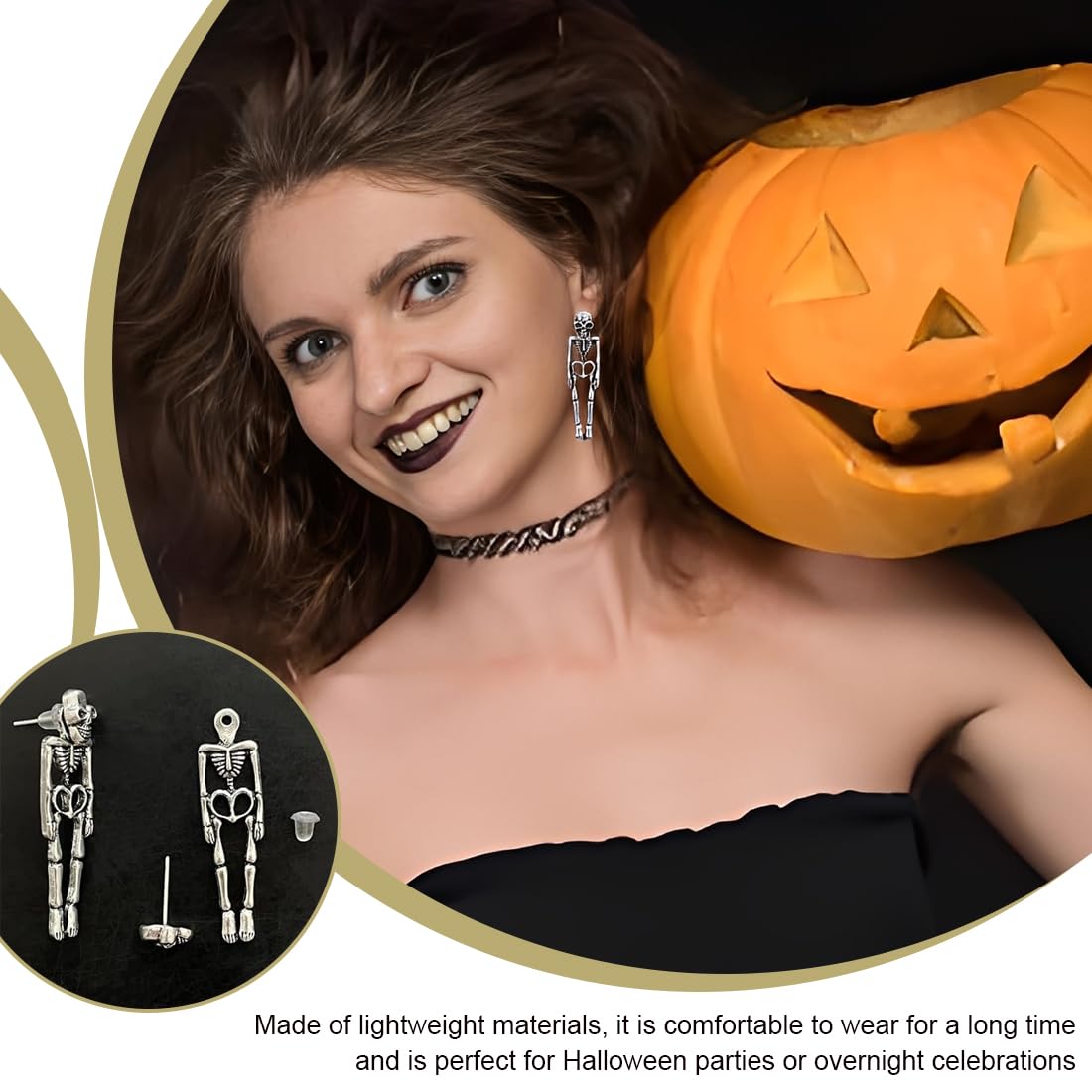 Orecchini Pendente Teschio Scheletro Per Halloween – 2 Pezzi, Argento, In Lega Di Zinco, Accessori Punk Gotici Per Feste E Cosplay