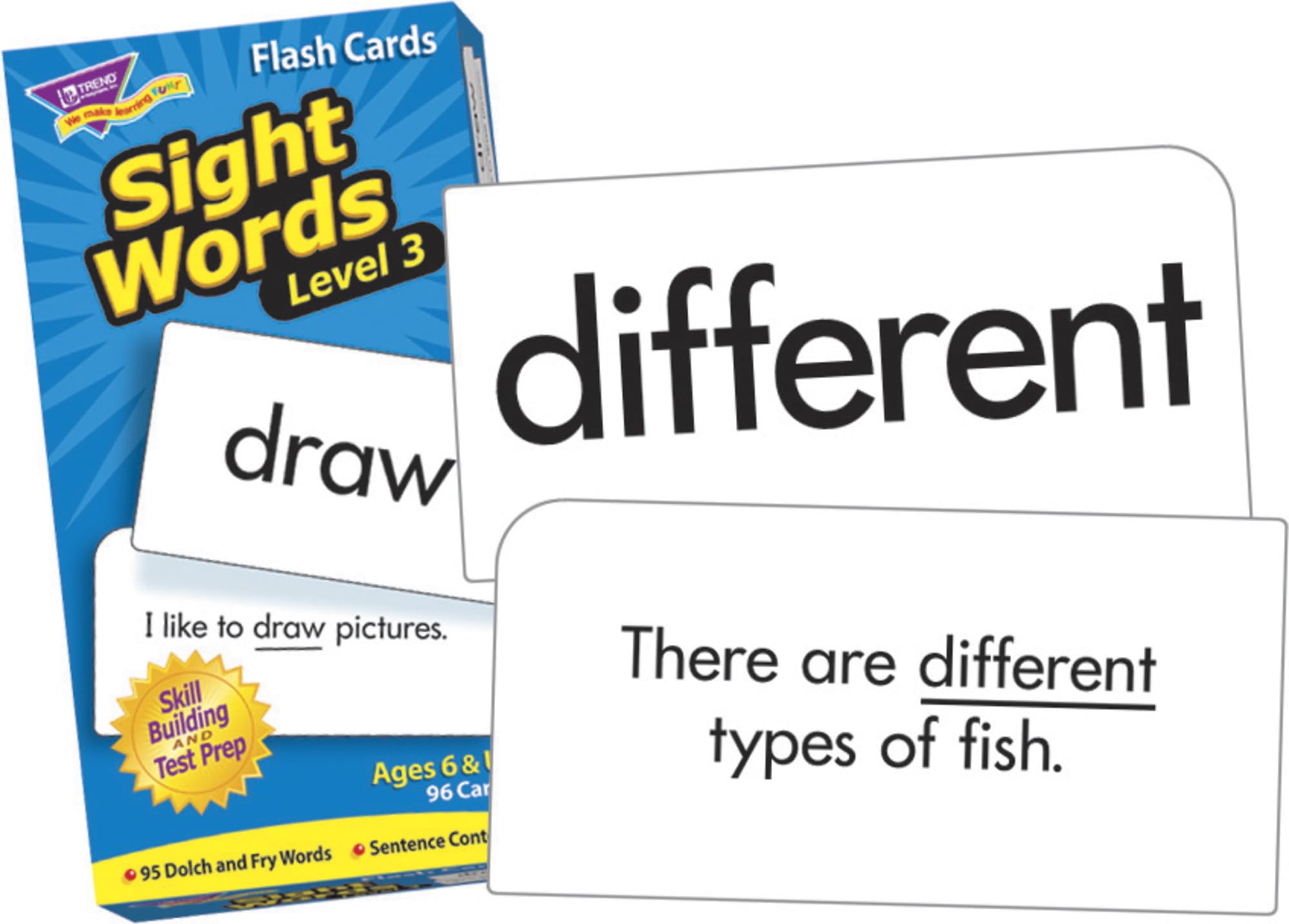 Trend Enterprises: Sight Words Level 3 Skill Drill Flash Cards, Dolch and Fry Words, Sentence Context, Great for Skill Building and Test Prep, 96 Cards Included, for Ages 8 and Up