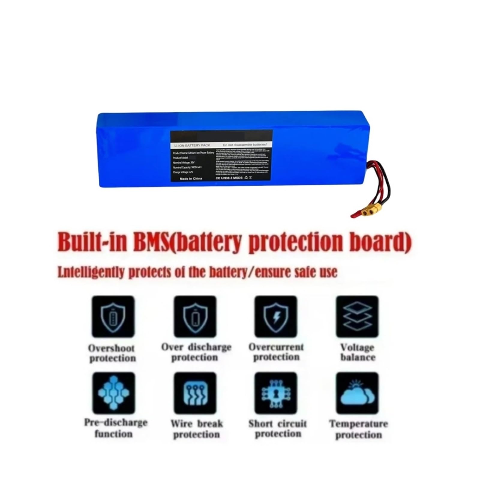 Batterie lithium 10S3P 36V 9800mAh, compatible avec les trottinettes électriques AOVO/AOVOPRO / M365 et Kugoo S1, S3 et M2 Pro.(Battery-XT30-JST)
