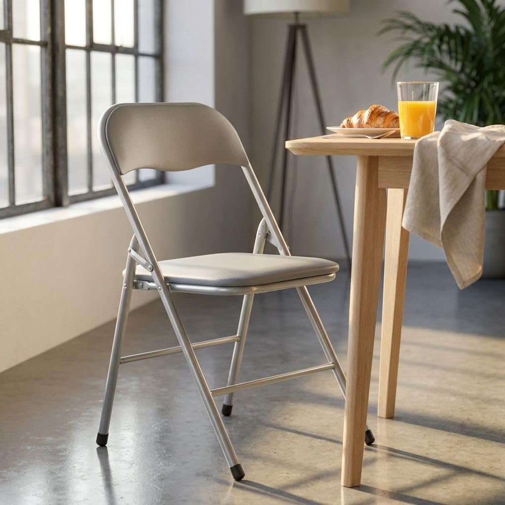 Milani Home s.r.l.s. Sedia Pieghevole Slim Grigio Chiaro Opaco Struttura Grigia Per Interno Sala Da Pranzo Salotto Cucina Ufficio