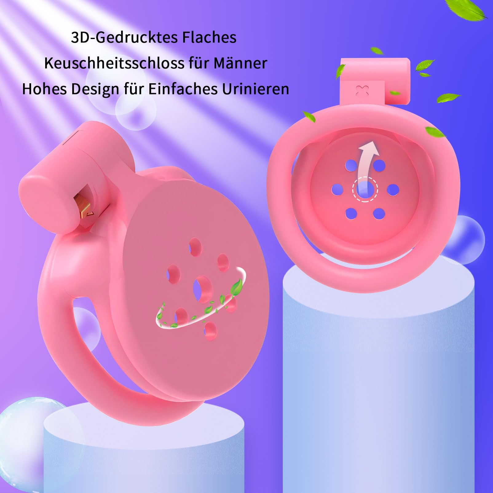 Flat Chastity Cage Male avec 4 anneaux péniens Cage de chasteté légère pour hommes en Invisible Lock Design Petit Cock Cage SM Jouet sexuel pour hommes, couples (II Generation,Pink)