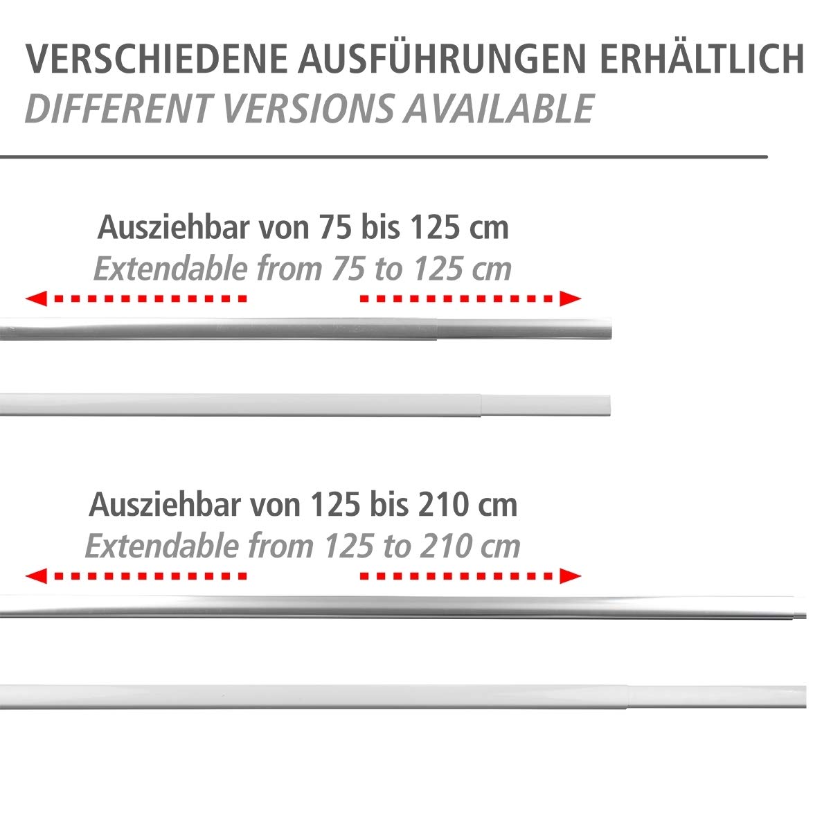 WENKO Teleskop-Duschvorhangschiene Era Weiß, ausziehbare Vorhangschiene aus rostfreiem Aluminium, zur Befestigung von Allen Duschvorhängen, inkl. Befestigen ohne Bohren, 125-210 x 2 x 3,5 cm