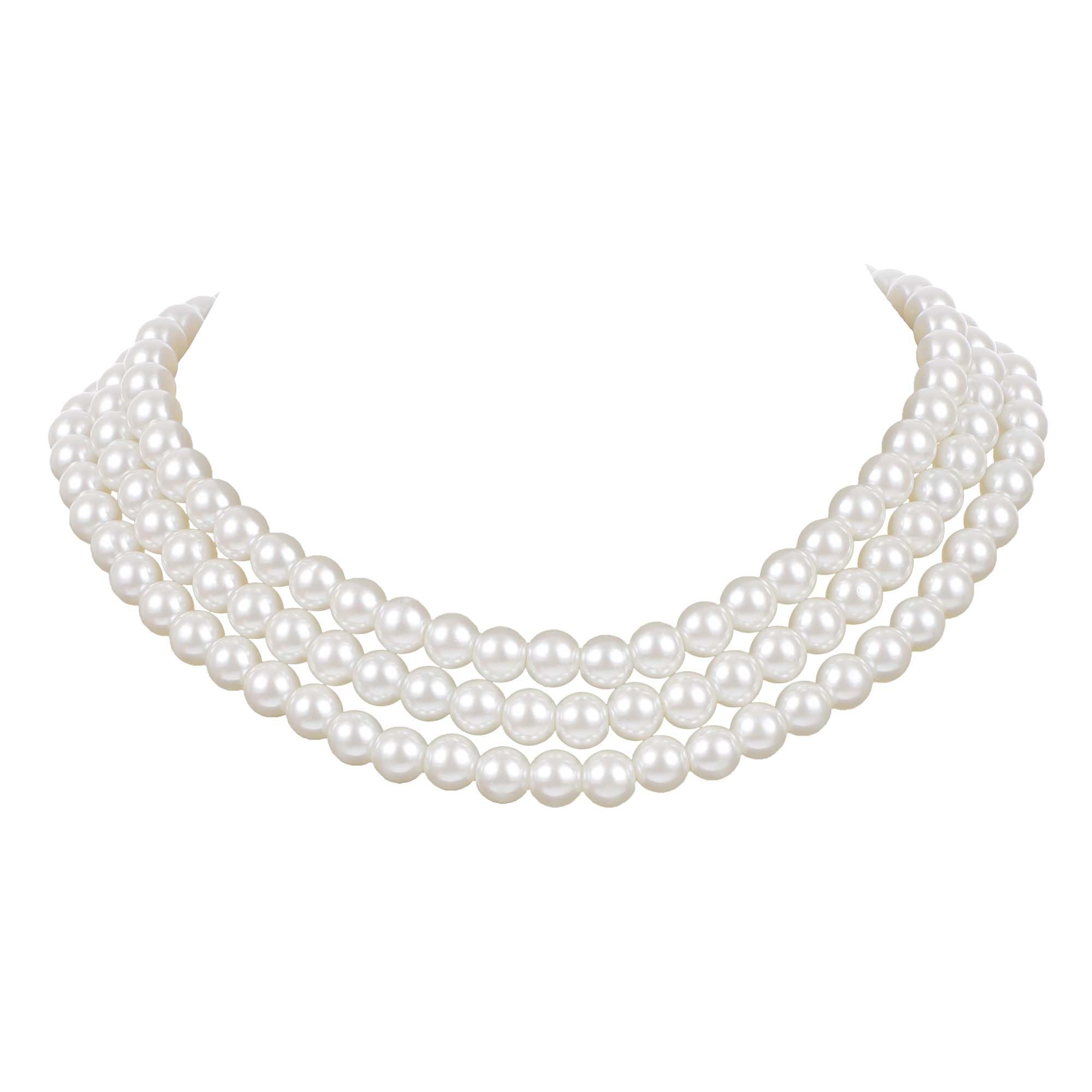 BABEYONDRound Imitation Pearl Necklace Vintage Multi Strands Necklace 20s Flapper Necklace for Party