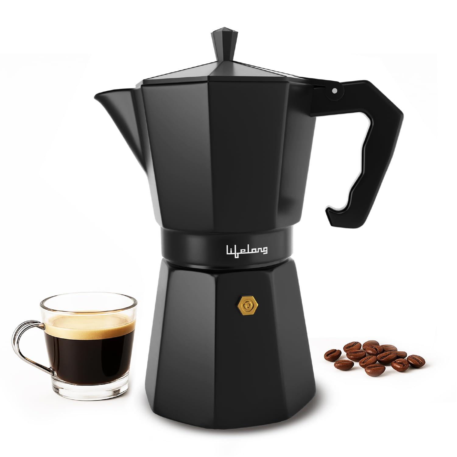 Lifelong Moka Pot 300ml | Stovetop & Induction Espresso Maker Machine | 6 cup capacity | South Indian Kaapi Maker | Coffee Maker Machine for home with Cool Touch Handle (LLCMM01, Black)-image-4