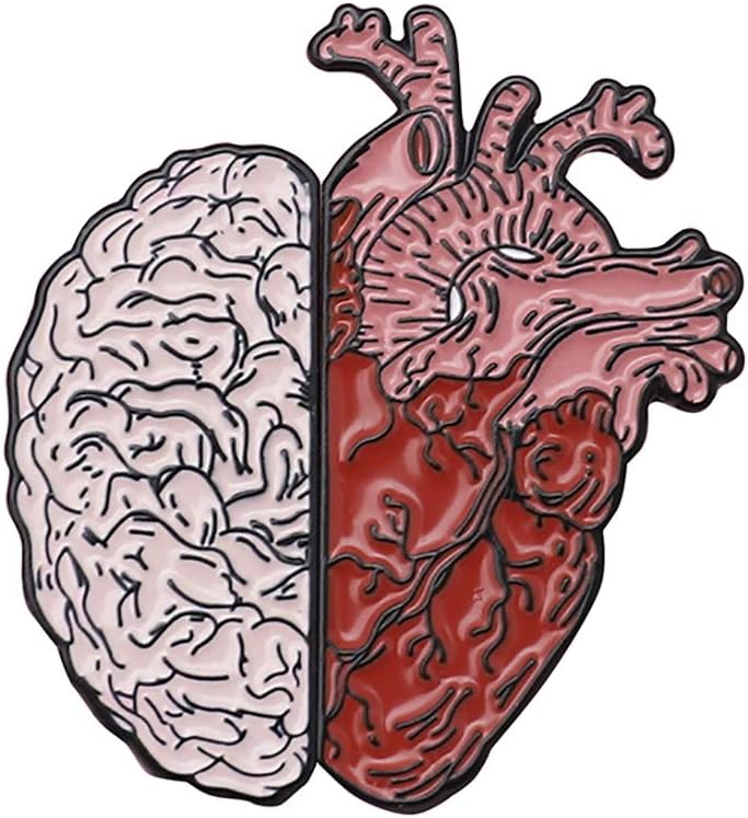 2 in 1 Enamel Pins for Backpacks Novelty Aesthetic Lapel Brooches Pin for Jackets Brain and Heart Shaped Pins for Men and Women