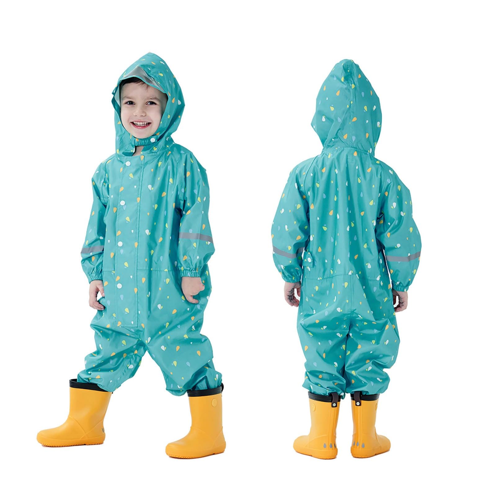 Generico Tuta Anti Pioggia Bambino,Poncho Antipioggia Per Bambini Con Inserti Riflettenti Ideale Per Il Gioco All'Aperto Di Bambini E Bambine