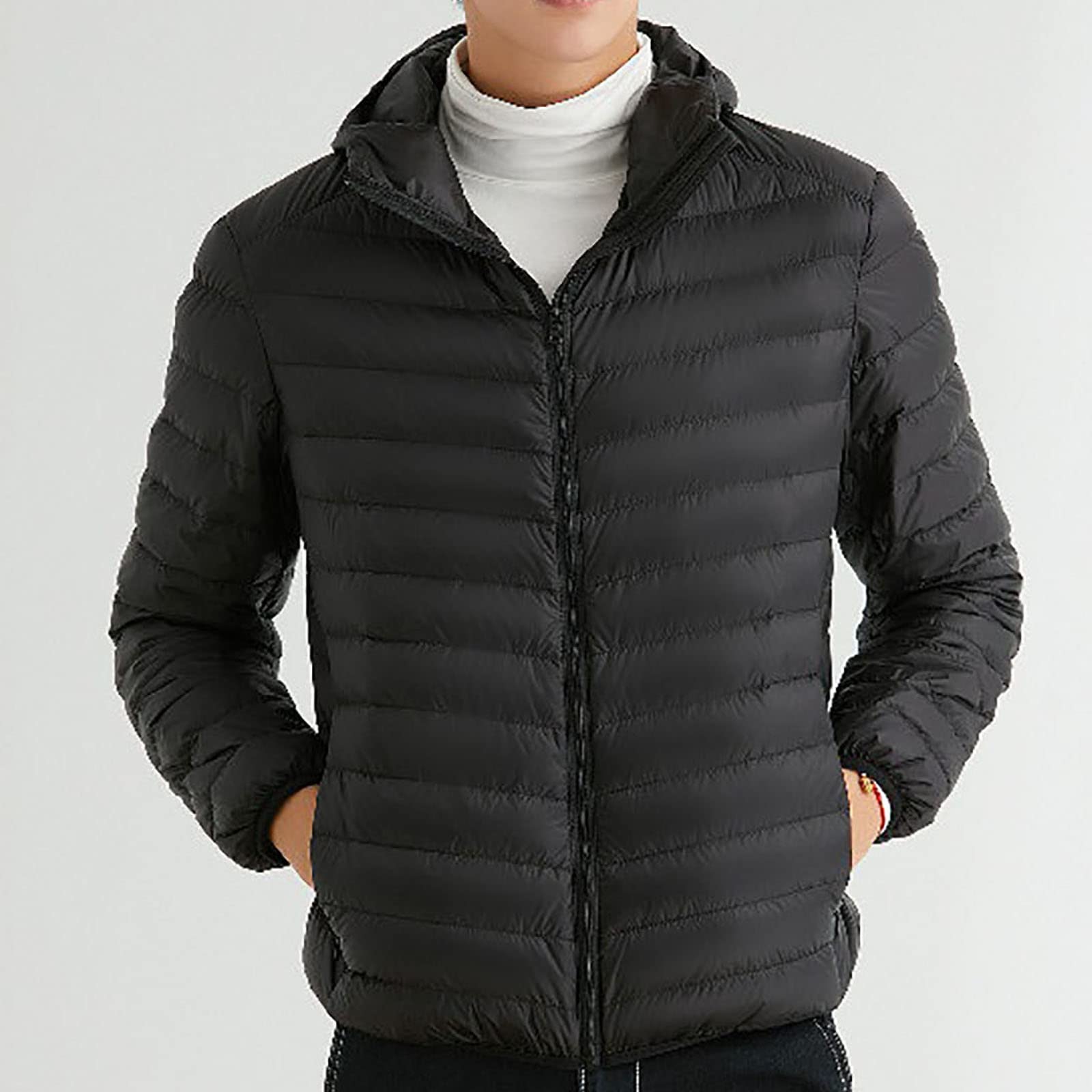 Chaqueta de Plumón para Hombre con Capucha Chaquetas Acolchadas Livianas y Plegables Abrigo Casual Resistente al Agua con 90% de Plumón,Orange,M(160cm62kg)