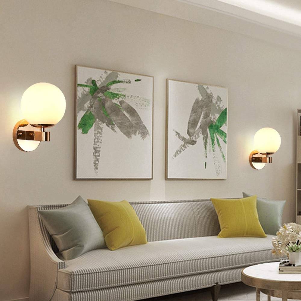 Lampa ścienna LED do wnętrz w stylu nordyckim, biały szklany klosz, metalowa rama, idealna do salonu, sypialni, stolika nocnego, kawiarni lub restauracji (Colo