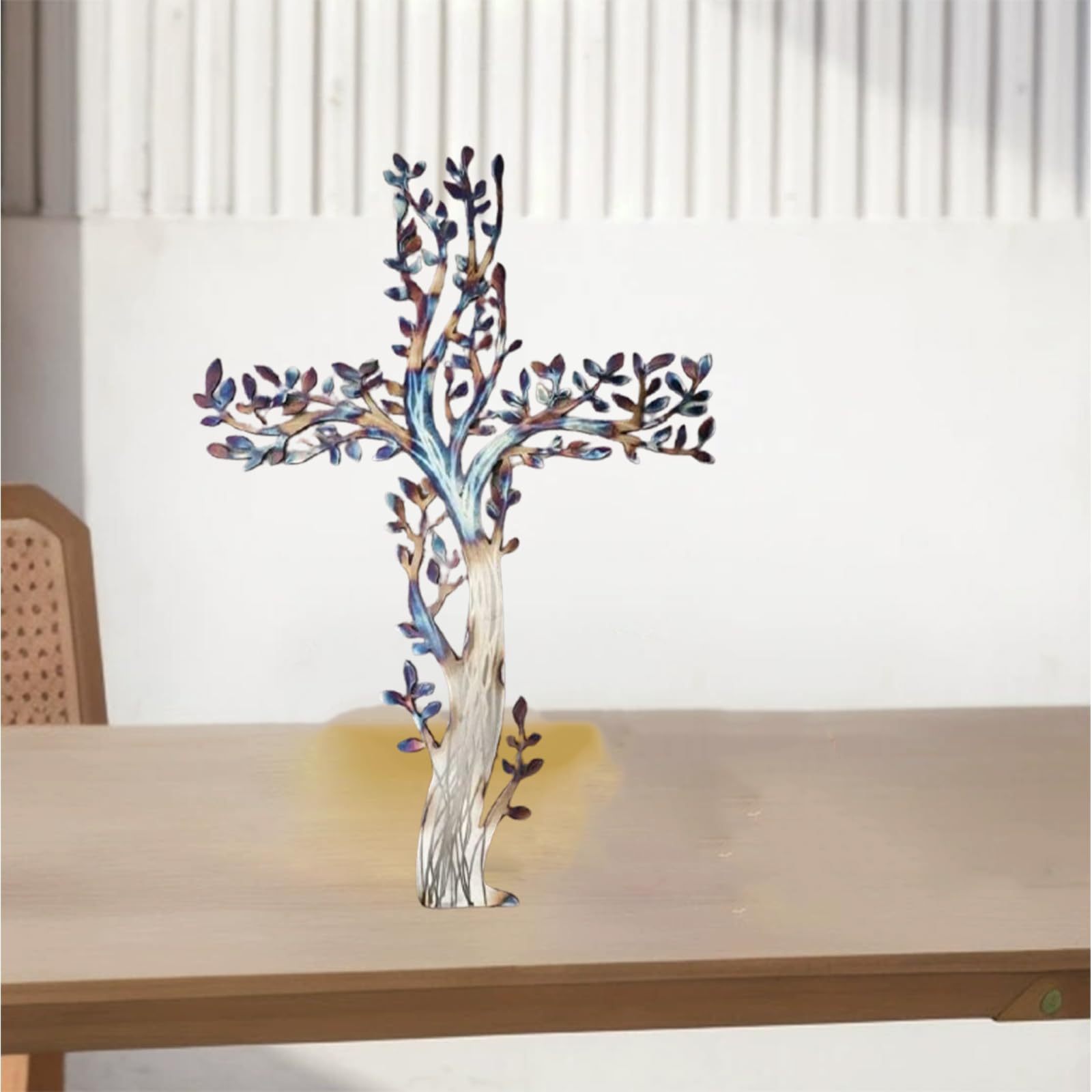 FXiaoy Cruz de la vida, cruz de metal para colgar en la pared, decoración del árbol de la vida para sala de estar