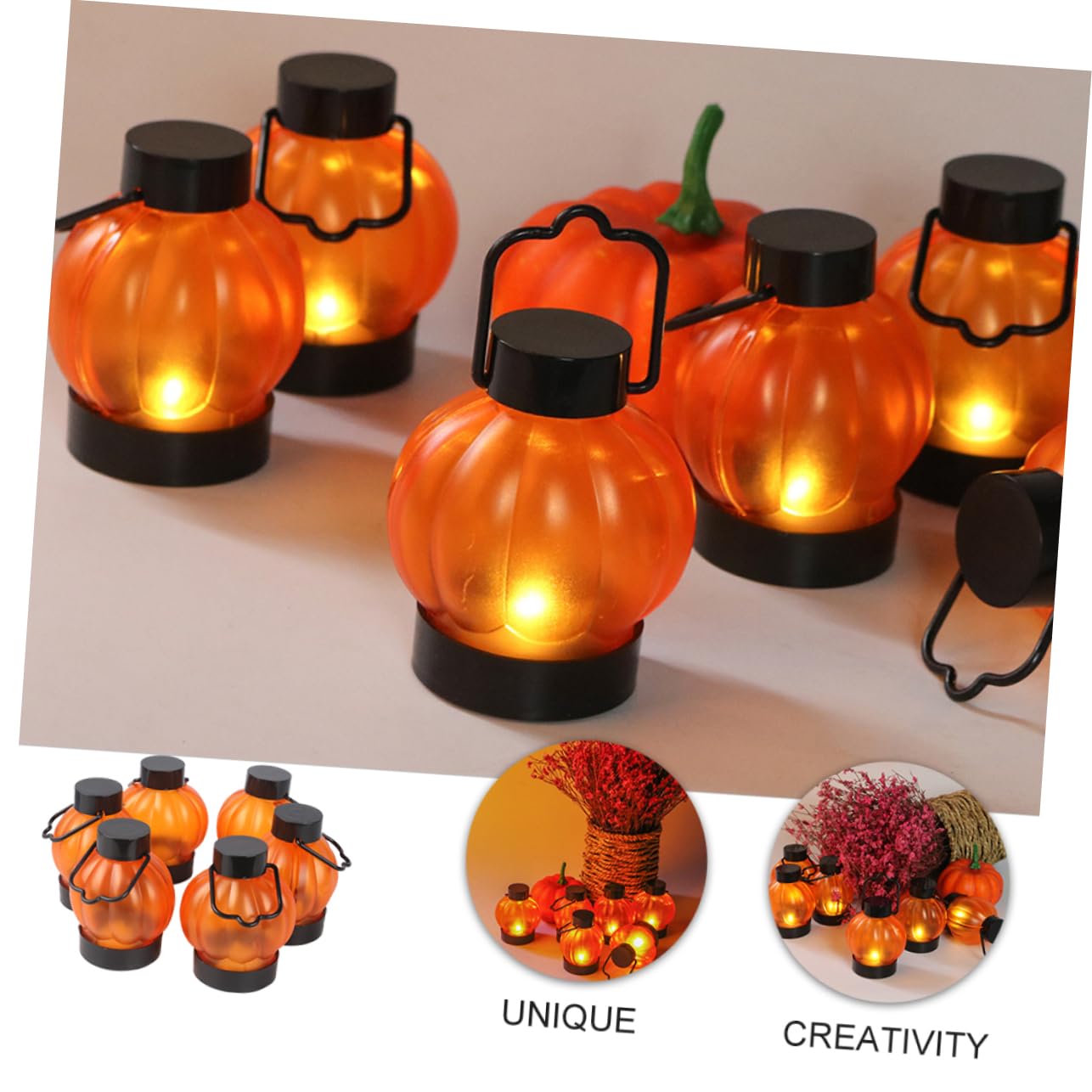 ULDIGI 6pcs Jack-o-lantern Dining Table Decor Halloween Jack o Tabletop Decor Halloween Led Lamp Dining Room Table Decor Party Supplies Desk Lamp Table Lantern Plastic Candle Pumpkin