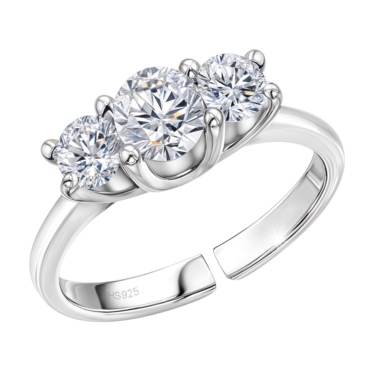 HighSpark 925 Silver Triple Diamond Ring for Women | 92.5 Sterling Silver & Diamond Like Brilliance Sparkling Zirconia | Adjustable Contemporary Style | Lovely Gift (B0D459FQPM) Amazon Price History, Amazon Price Tracker